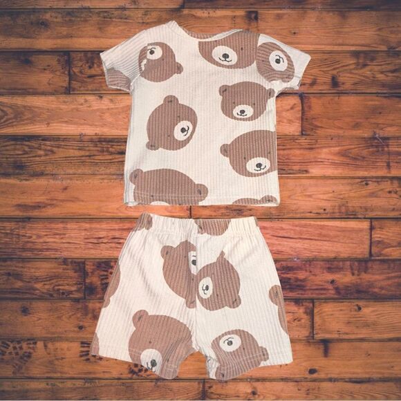 5 for $25🔥3-6 Months Bear Print Ribbed Outfit Set - Picture 2 of 4